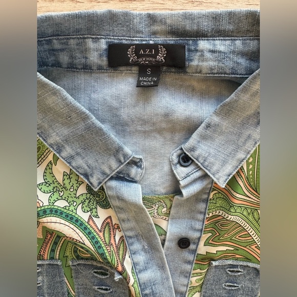 A.Z.I. New York Paisley Denim Chiffon Lattice Open Long Sleeve button Down Top S - Picture 7 of 15